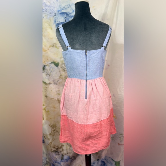 Cynthia Rowley Strapless Dress in Cream Blue & Red Linen Easter Spring Summer - Picture 4 of 11